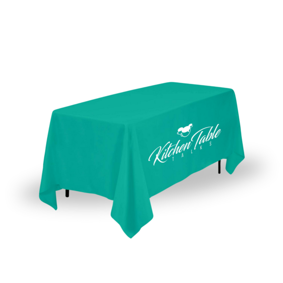 Kitchen Table Talks branded table cloth